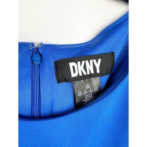 DKNY Blue Waist Belt Button Detail Crew Neck Sleeveless Scuba Crepe Dress Sz 20W - Picture 10 of 15